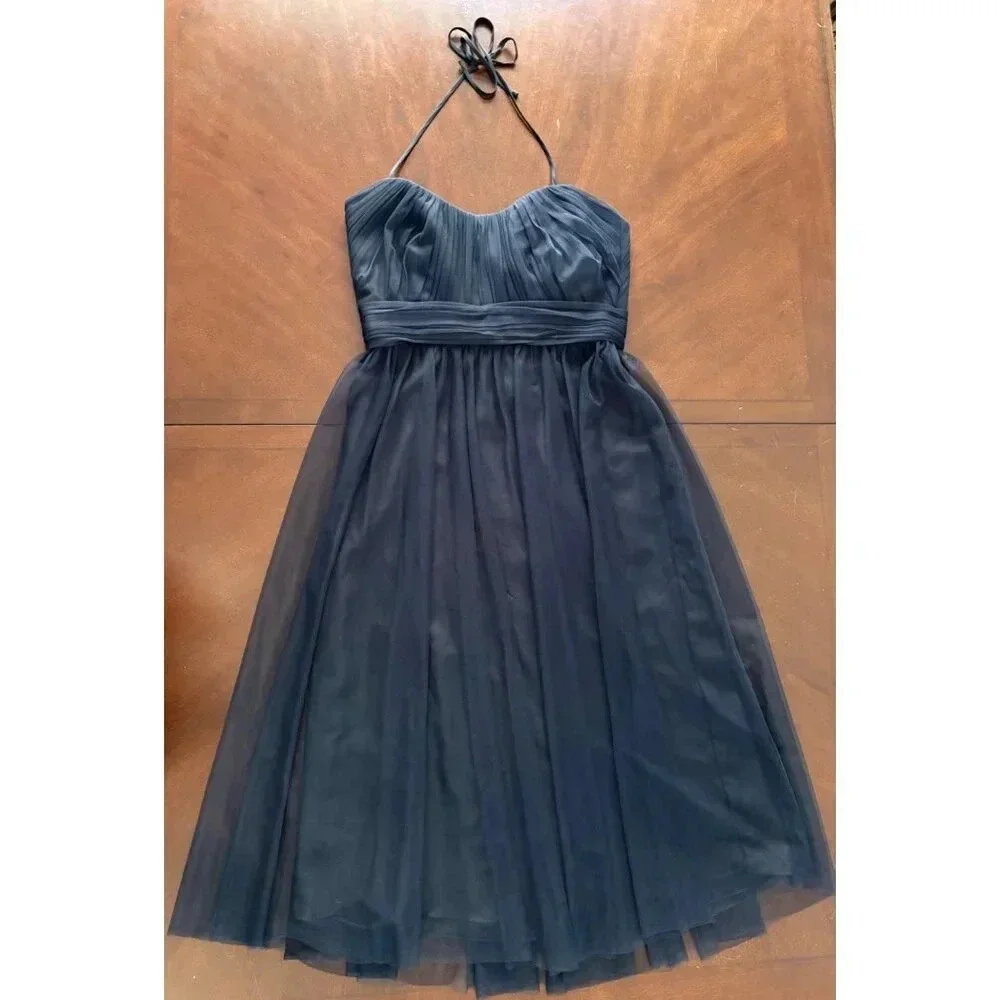 Amsale NWT Short Bridesmaid Prom Party Dress Navy Blue Halter Tulle Size 10 - Picture 9 of 12